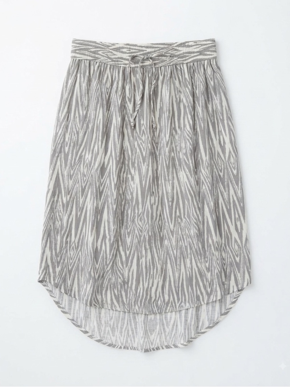 KAVU San Blas Grey White Ikat Pattern High-Low Skirt XXS